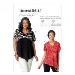 6187 BUTTERICK EZ PULLOVER SHAPED V TOPS PATTERN XXL-6X 44-68''B